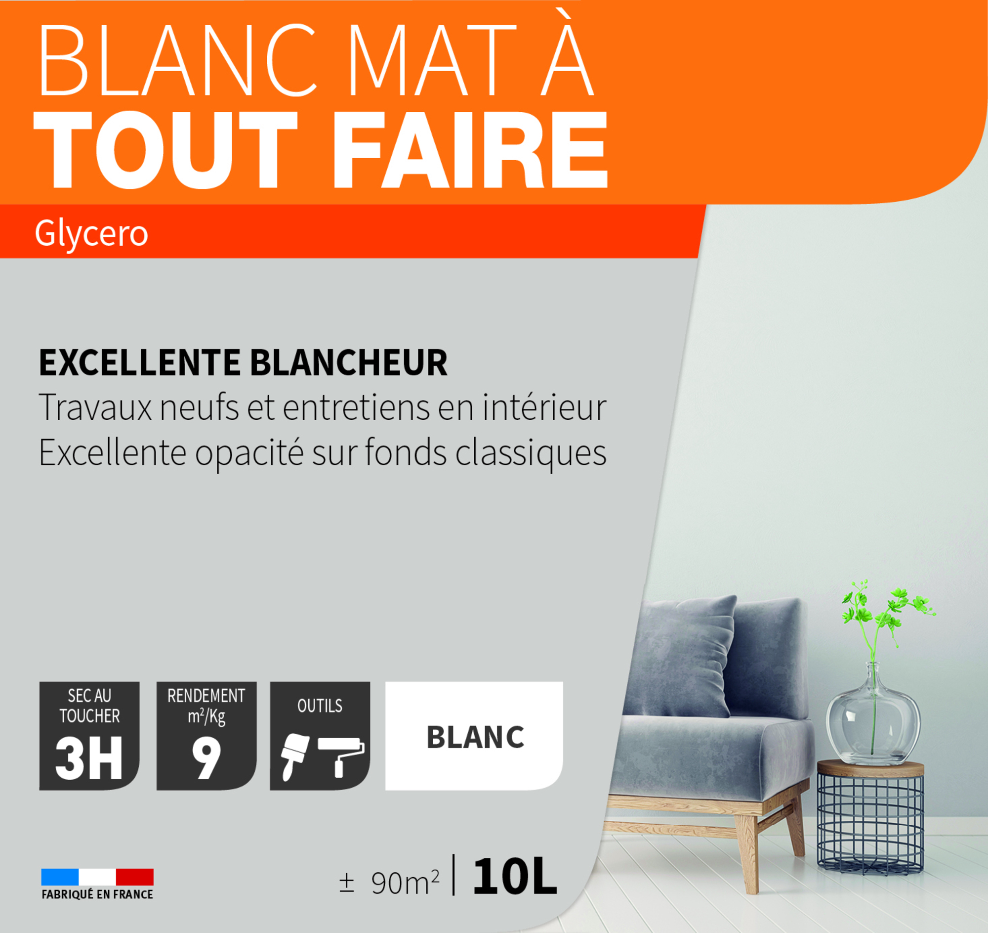 Peinture intérieure mur et plafond tous travaux, 12 L blanc mat